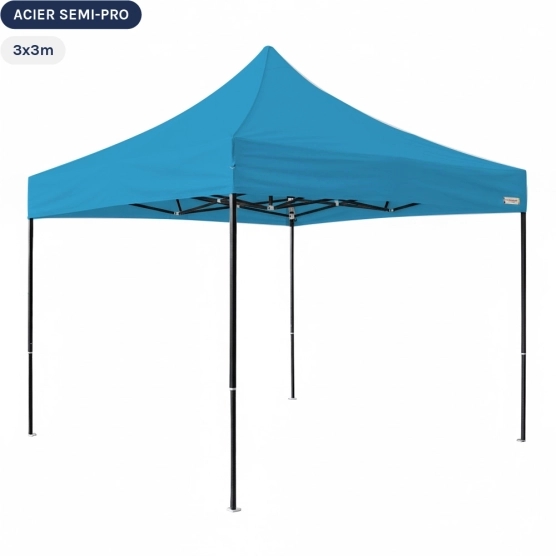 Tente Pliante Tonnelle Acier Semi Pro 3mx3m BLEU AZUR