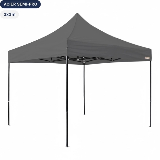 Tente Pliante Tonnelle Acier Semi Pro 3mx3m GRIS