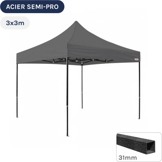 Barnum pliant - Tonnelle Acier Semi Pro 3mx3m GRIS