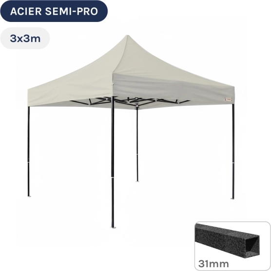 Barnum pliant - Tonnelle Acier Semi Pro 3mx3m BEIGE