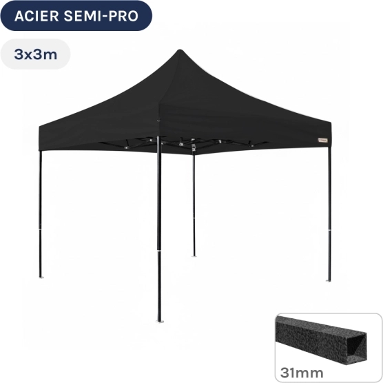 Barnum pliant - Tonnelle Acier Semi Pro 3mx3m NOIR