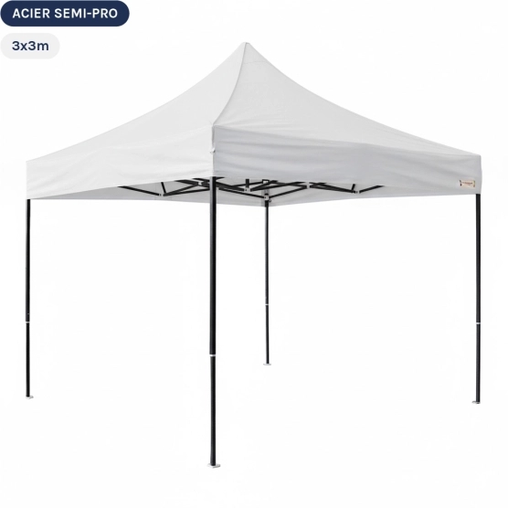Tente Pliante Tonnelle Acier Semi Pro 3mx3m BLANC