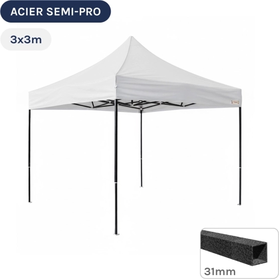 Barnum pliant - Tonnelle Acier Semi Pro 3mx3m BLANC