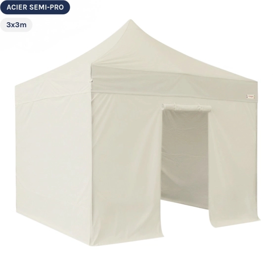 Tente Pliante Tonnelle Acier Semi Pro 3mx3m BEIGE avec Pack 4 Côtés