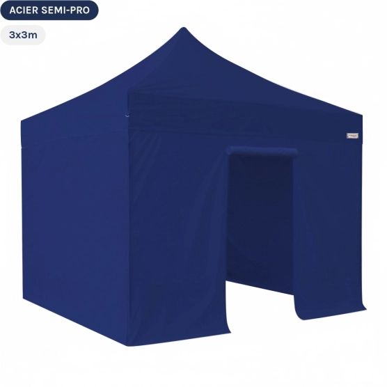 Tente Pliante Tonnelle Acier Semi Pro 3mx3m BLEU avec Pack 4 Côtés