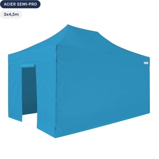 Tente Pliante Tonnelle Acier Semi Pro 3mx4,5m BLEU AZUR avec Pack 4 Côtés