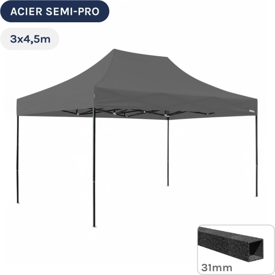 Barnum pliant - Tonnelle Acier Semi Pro 3mx4,5m GRIS
