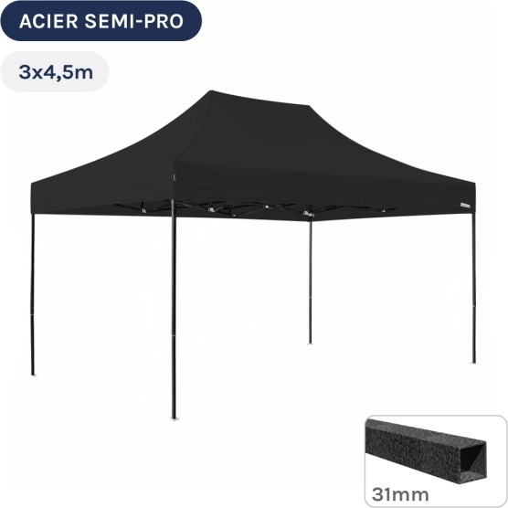 Barnum pliant - Tonnelle Acier Semi Pro 3mx4,5m NOIR