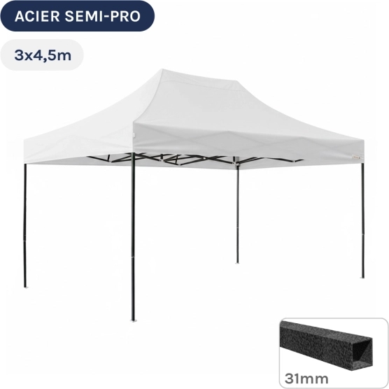 Barnum pliant - Tonnelle Acier Semi Pro 3mx4,5m BLANC