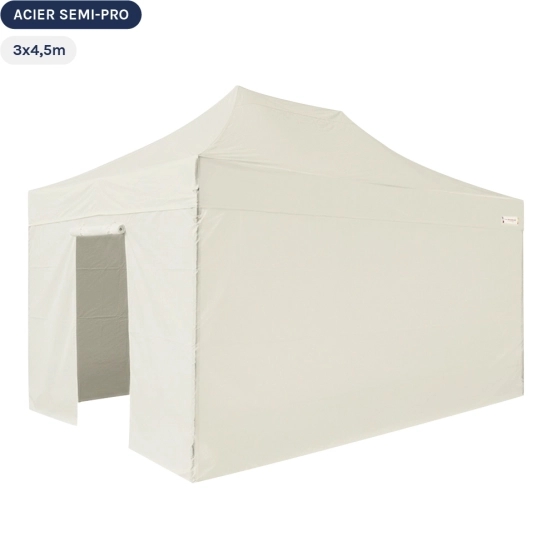 Tente Pliante Tonnelle Acier Semi Pro 3mx4,5m BEIGE avec Pack 4 Côté