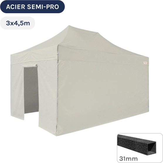 Barnum pliant - Tonnelle Acier Semi Pro 3mx4,5m BEIGE avec Pack 4 Côtés