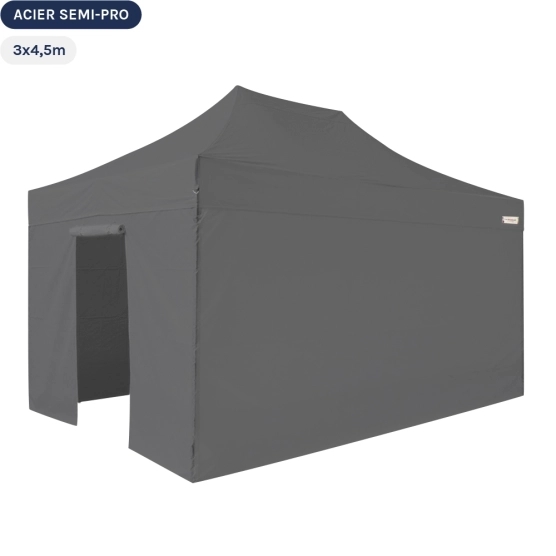 Tente Pliante Tonnelle Acier Semi Pro 3mx4,5m GRIS + Pack 4 Côtés