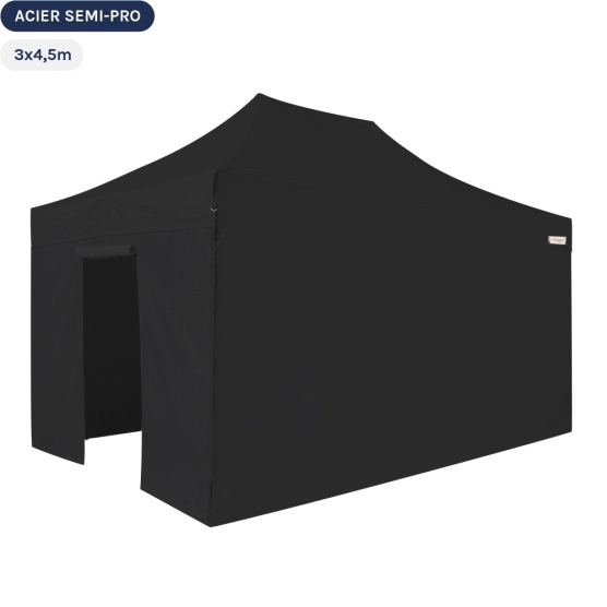 Tente Pliante Tonnelle Acier Semi Pro 3mx4,5m NOIR avec Pack 4 Côtés