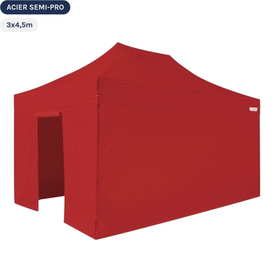Tente Pliante Tonnelle Acier Semi Pro 3mx4,5m ROUGE avec Pack 4 Côtés