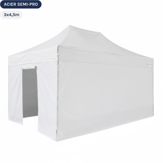 Tente Pliante Tonnelle Acier Semi Pro 3mx4,5m BLANC avec Pack 4 Côtés