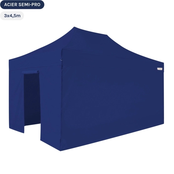 Tente Pliante Tonnelle Acier Semi Pro 3mx4,5m BLEU avec Pack 4 Côtés