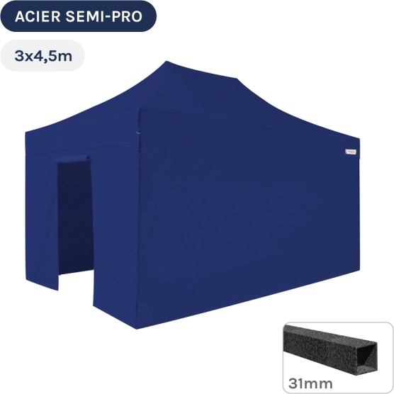 Barnum pliant - Tonnelle Acier Semi Pro 3mx4,5m BLEU avec Pack 4 Côtés