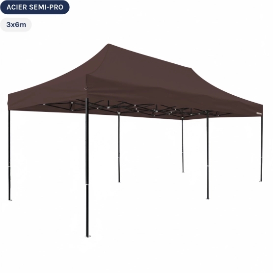 Tente Pliante Tonnelle Acier Semi Pro 3mx6m BRUN CACAO
