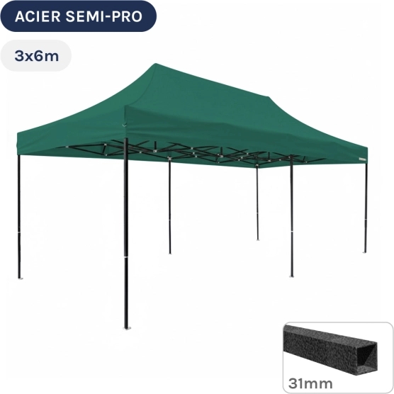 Barnum pliant - Tonnelle Acier Semi Pro 3mx6m VERT EMERAUDE