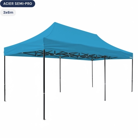Tente Pliante Tonnelle Acier Semi Pro 3mx6m BLEU AZUR
