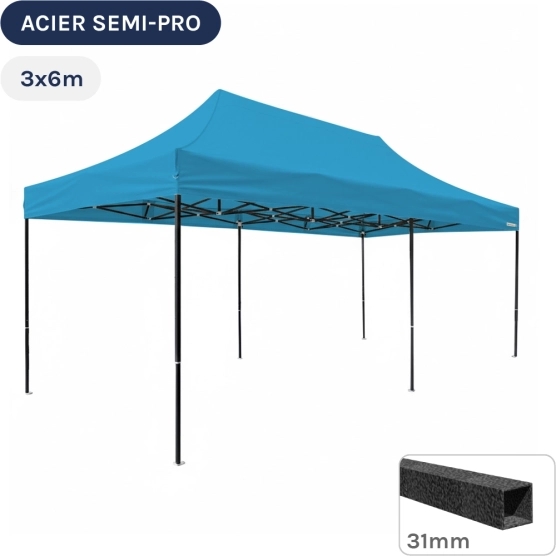 Barnum pliant - Tonnelle Acier Semi Pro 3mx6m BLEU AZUR