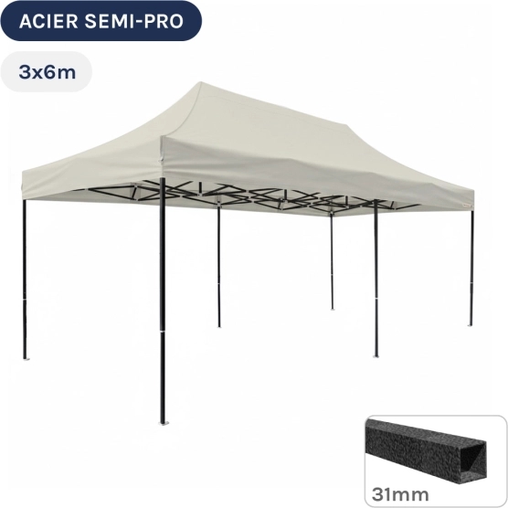 Barnum pliant - Tonnelle Acier Semi Pro 3mx6m BEIGE