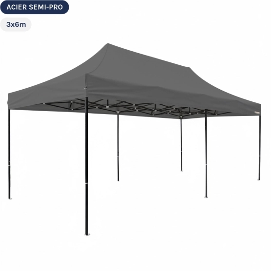 Tente Pliante Tonnelle Acier Semi Pro 3mx6m GRIS