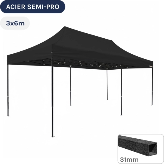 Barnum pliant - Tonnelle Acier Semi Pro 3mx6m NOIR