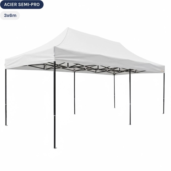 Tente Pliante Tonnelle Acier Semi Pro 3mx6m BLANC