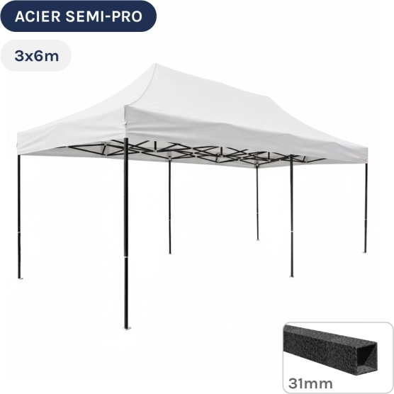 Barnum pliant - Tonnelle Acier Semi Pro 3mx6m BLANC