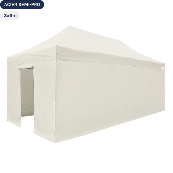 Tente Pliante Tonnelle Acier Semi Pro 3mx6m BEIGE avec Pack 4 Côtés