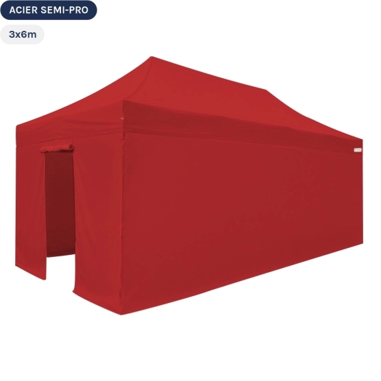 Tente Pliante Tonnelle Acier Semi Pro 3mx6m ROUGE avec Pack 4 Côtés