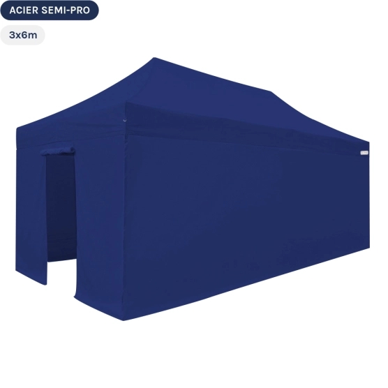 Tente Pliante Tonnelle Acier Semi Pro 3mx6m BLEU avec Pack 4 Côtés