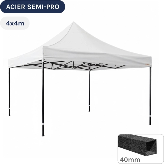 Barnum pliant - Tonnelle Acier Semi Pro 4mx4m BLANC