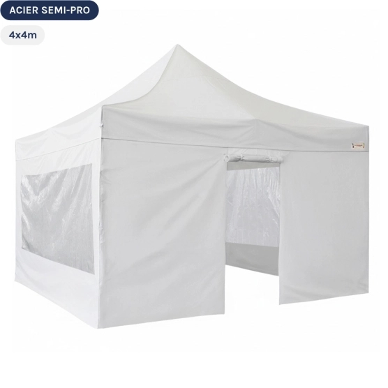 Tente Pliante Tonnelle Acier Semi Pro 4mx4m BLANC avec Pack Fenêtres