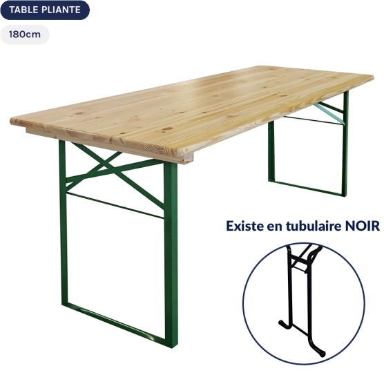 Table de brasserie style Bavière en bois avec pied en cornière de couleur verte