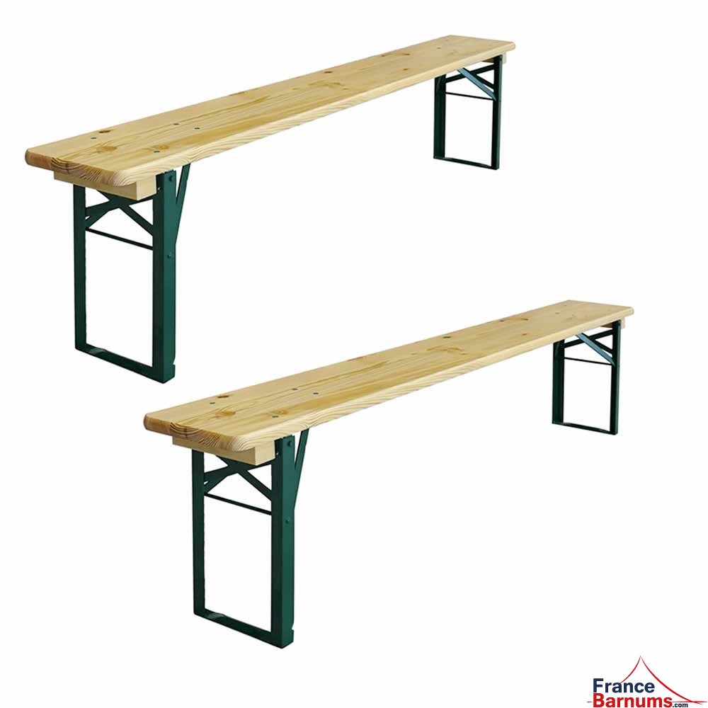 Bancs de brasserie en bois de 180cm de longueur coordonnés à la table