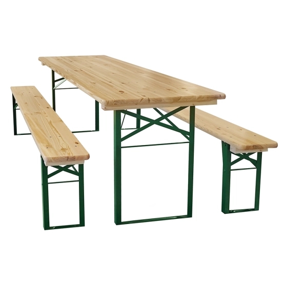 Set Brasserie Pliant 180cm | Table + 2 Bancs en bois| France-Barnums