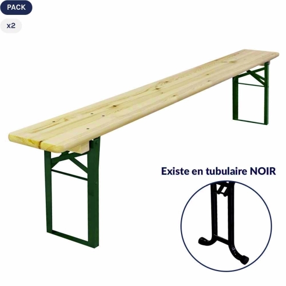 Lots deux bancs bistrot de 220cm avec pieds de forme cornière vert