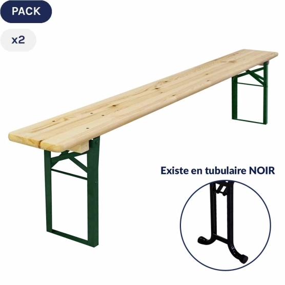 Bancs brasserie en bois de 220x25cm avec piétement au choix