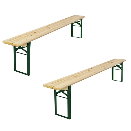 Bancs de brasserie en bois de 220cm de longueur coordonnés à la table