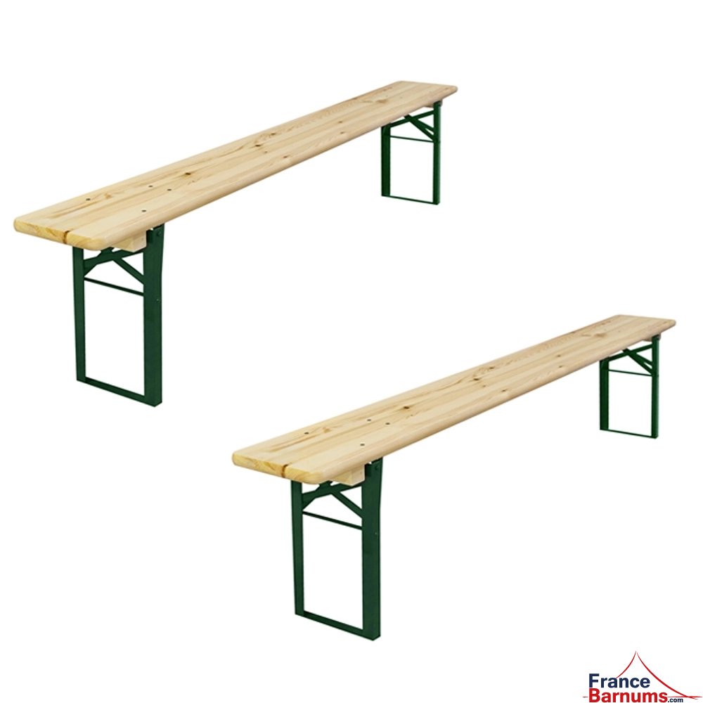 Bancs de brasserie en bois de 220cm de longueur coordonnés à la table