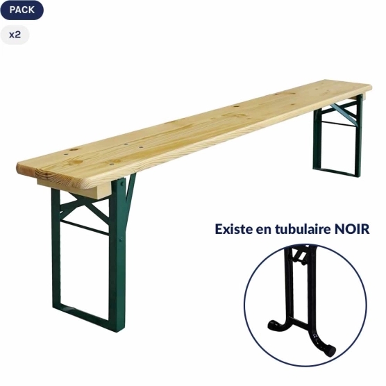 Lots deux bancs bistrot de 180cm avec pieds de forme cornière verts