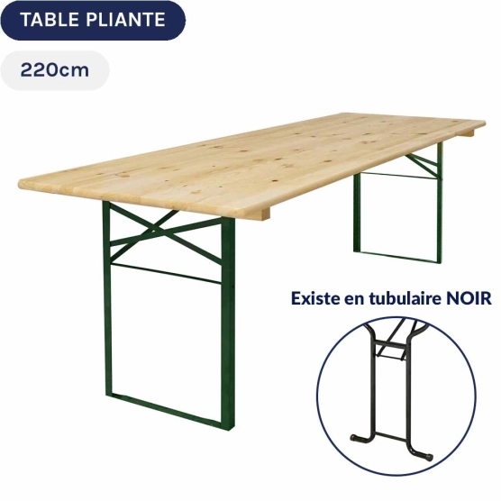 Table bistrot en bois de 220x80cm avec piétement au choix