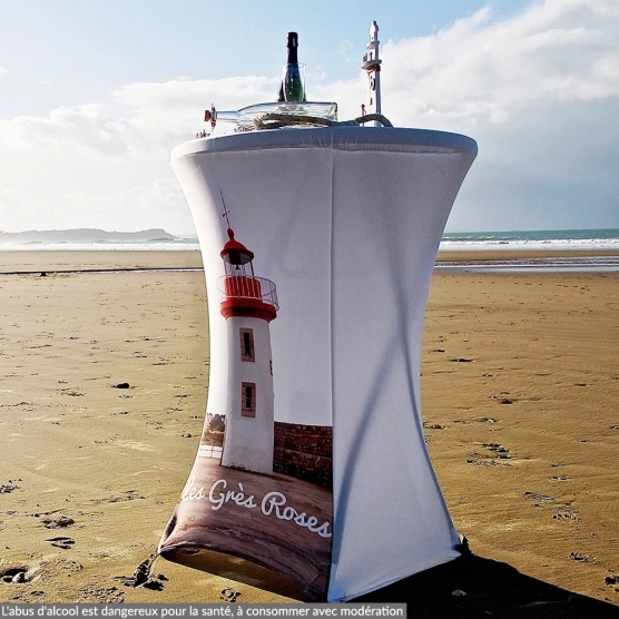 Table pliante mange-debout + exemple de housse personnalisée