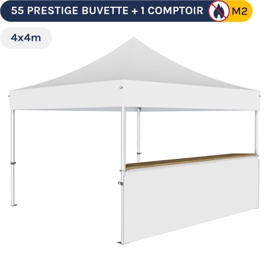 Stand buvette modulable pliant ALU PRO 55 PRESTIGE 4x4m -Blanc avec un comptoir