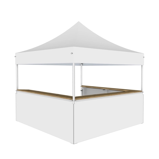 Stand buvette modulable pliant ALU PRO 55 PRESTIGE 3x3m - Blanc avec 3 comptoirs