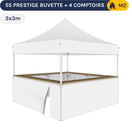 Stand buvette modulable pliant ALU PRO 55 PRESTIGE 3x3m -Blanc avec 4 comptoirs