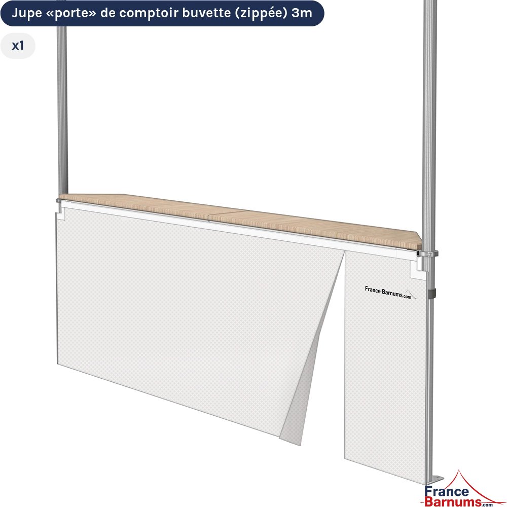 Jupe de comptoir 3m avec zip pour stand buvette pliante blanc