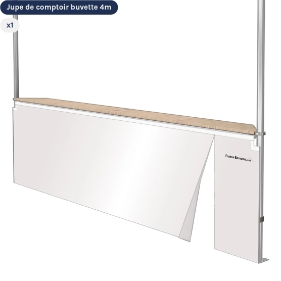 Jupe de comptoir 4m avec zip pour stand buvette pliante blanc